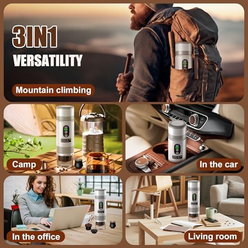 Portable Coffee Machine w/ 2 Rechargeable Batteries, 8 Cups, 20bar, USB-C, Espresso coffee Maker for Camping Travel Office, Ground & Capsule Compatible - Image 3