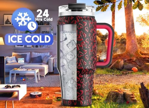 Meoky 32 oz Tumbler with Handle, Insulated Tumbler with Lid and Straw, Stainless Steel Travel Mug, Keeps Cold for 24 Hours, 100% Leak Proof, Fits in Car Cup Holder (Heart) - Image 2