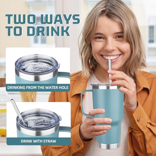 20oz Stainless Steel Insulated Tumbler with Handle and Lid, Double Wall Vacuum Insulated Coffee Mug, Leak Proof Travel Mug for Hot and Cold Drink, Mix Color-4 Pack - Image 4