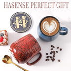 HASENSE Ceramic Coffee Mug Set of 2, 20 Oz Tea Cups for Women and Men, Handmade Large Latte Mugs with Handle, Gift Box with Coaster & Gold Spoon, Perfect for Christmas Thanksgiving, Blue & Red - Image 6