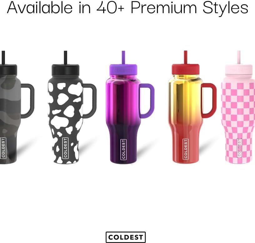 Coldest Tumbler with Handle and Straw - 100% Spill Proof Tumbler with Straw (3 Lids) - Stainless Steel Insulated Leakproof Tumblers for Women & Men - Cup Holder Friendly - 46 oz (Purple Nova) - Image 3