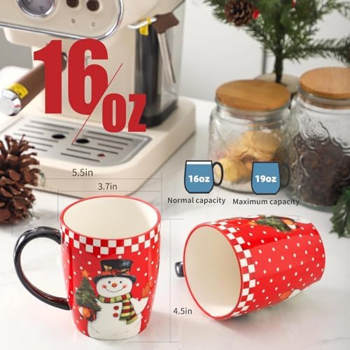 HASENSE Christmas Coffee Mugs Set of 4, 16oz Ceramic Coffee Cups with Handle for Tea, Soup, Latte, Hot Cocoa & Milk, Large Latte Cups Perfect for Holiday Gift, Dishwasher and Microwave Safe, Red - Image 2