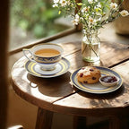 Luxury White & Gold Embossed Tea Cups and Saucers with Teapot, Sugar Bowl, & &Creamer, Vintage European Porcelain Coffee Set for Tea Party, Wedding, Gift (Gold&Navy Blue, 4pcs/set) - Image 3