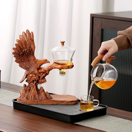 Zurucily Semi Automatic Teapot Set, Glass Teapot Set with Strainer Kungfu Tea Sets (Brown eagle) - Image 6