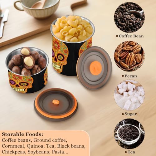 Stainless Steel Coffee Storage Containers with Airtight Lid, Sugar Skull Flower Mexican 30oz Food Storage Container Kitchen Canister for Tea, Coffee Beans, Ground, Sugar Storage - Image 6