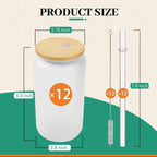 Joyclub Sublimation Glass Cups 12 Pack 16 oz Frosted with Bamboo Lids - Image 3