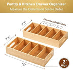 Umilife Large Bamboo Pantry Organizers and Storage Bins with Removable Dividers, Kitchen Drawer Cabinet Countertop Organization for Snack, Spice Packets, Teabags, Seasoning Pouches (2 Pack) - Image 6
