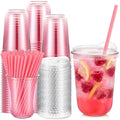 Ziliny 100 Sets Plastic Cups with Pink Heart Straws and Lids, Pink, 16 oz by Ziliny