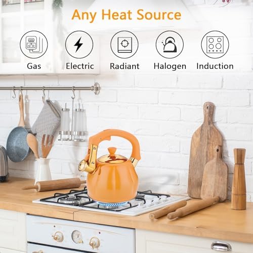Stainless Steel Tea Kettle for Stove Top Teakettles Stovetop Whistling with Heat Proof Ergonomic Handle 2.5 Quart - Image 3