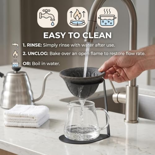 Ceramic Pour Over Dripper and Tea Strainer with Iron Stand - Black/Gray - Image 4