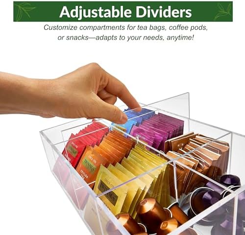 Heavy-Duty Acrylic Tea Bag Organizer, 8-Compartment Storage Box - Image 6