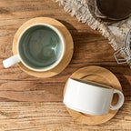 LUKA 6 Ounce Porcelain Stackable Espresso Cups with Saucers and Metal Stand Set of 4, Ceramic Cappuccino Cups Set for Specialty Coffee Drinks, Latte, Cafe Mocha and Tea, White Green Interior - Image 2
