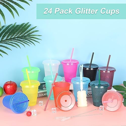 24 Pcs Plastic Tumblers with Lids and Straws, Reusable Cups with Lids Plastic Colorful Cups for Party Birthday, Iced Coffee Cup Travel Mug Cold Drink Tumblers Bulk (16 oz, Multi Colors) - Image 2