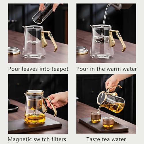 YJX 25.4oz Magnetic Glass Teapot Set with 40.6oz Cast Iron Tea Kettle for Stovetop, Small Enchanted Brewing Tea Pot, Witchcraft Magic Borosilicate Tea Set with Strainer for Loose Leaf - Image 5