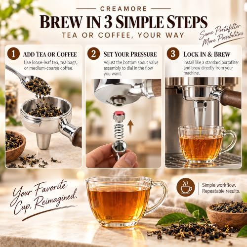 58mm Tea Portafilter, Adjustable 3-9 Bar Pressure, Walnut Handle - Brew Tea Concentrate for Milk Tea, Boba or Low-Pressure Pour-Over Style Coffee, No Grinder Needed, Fits E61 Machines - Image 6