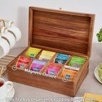 SARUFO Acacia Wood Tea Bag Organizers, Tea Packet Storage Boxes, 8-Compartment Tea Caddy for Tea Bags Chest, Teabag Holder Containers, Teabox Station Display - Image 4