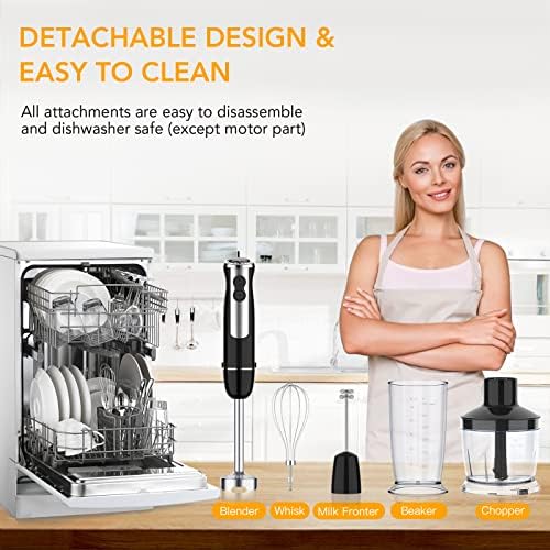 Immersion Blender 5 in 1 Hand Blender, 800W Hand Mixer Stick 12 Speed & Turbo Mode Hand Mixer with 600ml Mixing Beaker, 500ml Chopper, Milk Frother Attachments for Soup, Smoothies, Sauce, BPA Free - Image 5