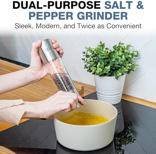Eparé Bundle: Salt or Pepper Grinder & 2 in 1 Salt & Pepper Grinder - Battery Operated Ceramic Burr Peppermill & Space Saver Dual Mill Grinders - Image 4