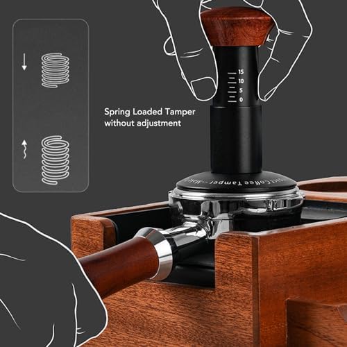 Calibrated Spring Loaded Coffee Tamper with 3.9 Inch Aluminum Stainless Steel Waffle Base and Wood Handle for Baristas and Espresso Enthusiasts (58mm) - Image 4