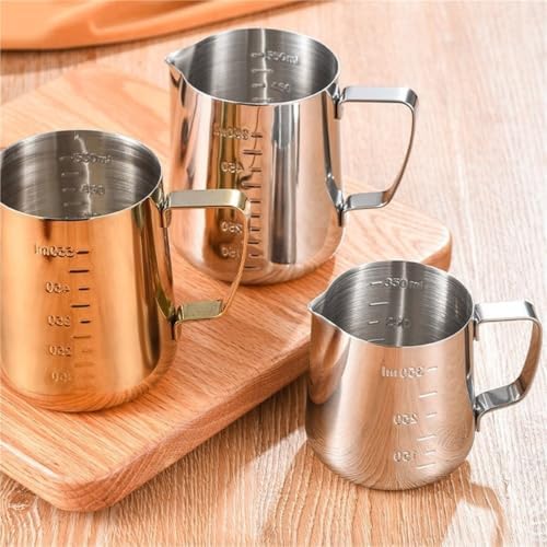 Milk Frother Cup Stainless Steel 350/550ml Espresso Coffee Pull Flower Milk Mugs Cup Stainless Steel Craft Latte Art Jug Pitcher Mug(350ml silvery) - Image 4