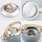 Creative Home 2.3 Qt. Stainless Steel Whistling Tea Kettle Teapot with Ergonomic Wood Rubber Touching Handle, Opaque Gray with Speckle - Image 7