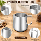 Honeydak 6 Pcs Milk Frothing Pitcher 304 Stainless Steel, 12oz, Silver - Image 3
