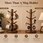 Sturdy Bamboo Mug Tree with Drip Tray, 4 Arm Rotating Cup Holder for Espresso & Cappuccino Cups, Compact Organizer for Home or Office, 11in - Image 5