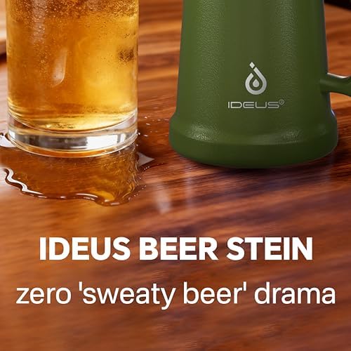 Ideus Insulated Beer Stein, 24/34oz Stainless Steel Double Walled Beer Mug Giant Bar Drinkware Metal Beer Cup with Big Grip Handle (Olive Green, 34oz (1,000ml)) - Image 5