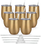 Lifecapido 8 Pack 12oz Stainless Steel Wine Tumblers, Insulated Wine Tumbler, Double Wall Insulated Wine Glass, Stainless Steel Stemless Wine Cups with Lids for Coffee, Wine, Champaign, Gold by Lifecapido