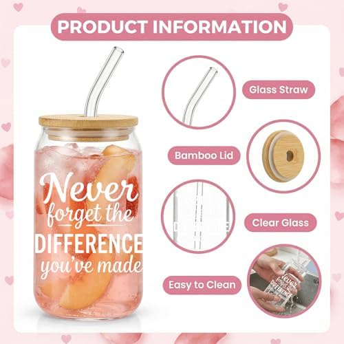 Glass Cups with Lids and Straws, 6Pack, 16oz Inspirational Awesome - Image 3