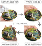 Forest Raccoon Drink Coasters Set of 8 with Holder,Absorbent Round Ceramic Coasters for Desk,Animal Bird Mountains Tree Natural Landscape Cup Mats for Home Kitchen Office Party Coffee Table Decoration - Image 4
