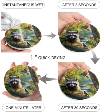 Forest Raccoon Drink Coasters Set of 4 with Holder,Absorbent Round Ceramic Coasters for Desk,Animal Bird Mountains Tree Natural Landscape Cup Mats for Home Kitchen Office Party Coffee Table Decoration - Image 4