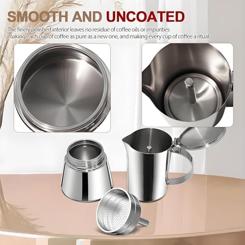 304 Thickened Stainless Steel Uncoated 6 Cup Moka Pot 300ml 10oz - Image 3