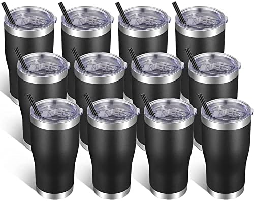 VEGOND 20oz Tumbler Stainless Steel Tumbler Cup with Lid And Straw Vacuum Insulated Double Wall Travel Coffee Mug(Black 12 Pack) by VEGOND