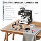 20 Bar Espresso Coffee Machine with Built-in Bean Grinder, 1400W 360° Steam Wand Latte Cappuccino Maker, 30 Grind Levels, Pressure Gauge, Self-Cleaning Stainless Steel Espresso Maker for Home Barista - Image 4