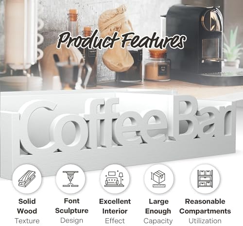 Coffee Bar Organizer Countertop, White Wood Coffee Station Caddy Tray,White - Image 5