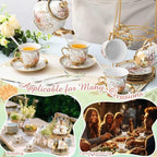 Zhehao 40 Pcs Porcelain Tea Set for Adult, with Metal Holder, Vibrant - Image 5