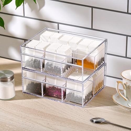 Amazing Abby - Tea-Rrific - 2-Pack Acrylic 6-Compartment Tea Bag Organizer, Clear Plastic Tea Box, 6-Slot Tea Chest, Perfect Tea Storage Solution for Kitchen Cabinet, Countertop, Pantry, and More - Image 2