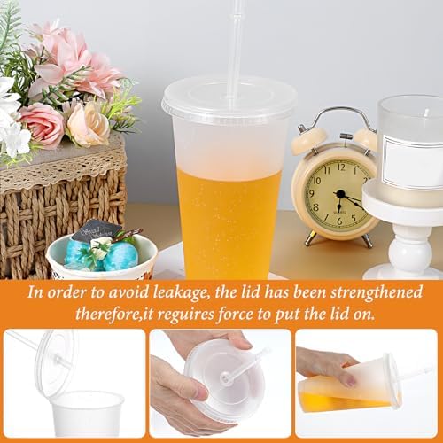 30 Pack Tumblers with Lid and Straw Reusable Plastic Clear Cups Bulk Water Bottles 24 Ounces Cups Travel Mug Cup for Iced Coffee Cold or Hot Drink Juices Birthdays Party Outdoor Use - Image 3