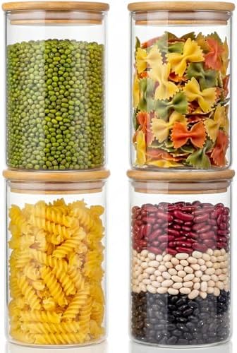 32 oz Round Glass Food Storage Containers with Airtight Bamboo Lids, 4 Pack by HomArtist