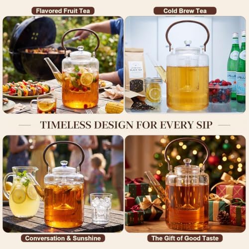 3L/101oz Large Glass Teapot with Infuser & Lid, Stovetop Safe - Image 5