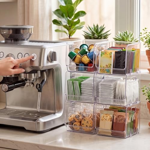 6 Pcs Clear Plastic Storage Bins Stackable Pantry Organizer - Image 3