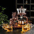 Glass Teapot Set with Infuser Semi Automatic Dragon Tea Set with 6 Small Cups (red dragon) by zurucily