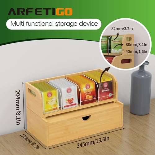 Bamboo Tea Organizer – Stackable Collection (1Tier w/Drawer） - Image 2