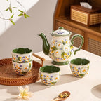 Hand Painted Embossed Floral Ceramic Tea Set, Tea Sets for Adults - Image 2