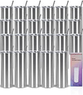 24 Pack 20 Oz Stainless Steel Straight Tumblers, Insulated Slim Skinny Travel Cup Set, BPA-Free Lids and Straws Included, Silver by Wzaytia