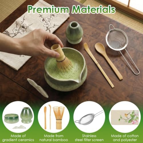 8-Piece Matcha Whisk Set with Bamboo Tools, Ceramic Bowl & Holder, Tea Sift - Image 5