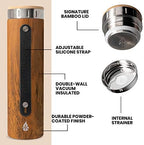 Elemental Iconic Stainless Steel Water Bottle Infuser, 20oz Triple Wall Vacuum Insulated Water Bottle, Reusable Fruit & Tea Infuser Thermal Bottle with Internal Strainer and Bamboo Lid - Teak Wood - Image 3
