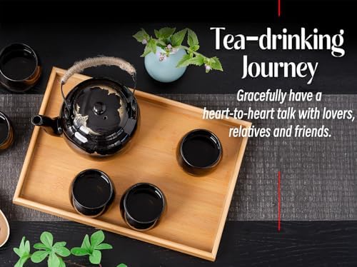 Japanese Tea Sets for Adults, Chinese Tea Set Gongfu Tea Set Japanese Teapot Set Tea Pot Set (Landscape Black) - Image 3