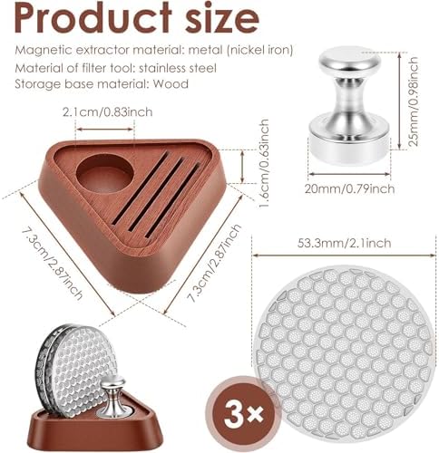 3 Pack 53.5mm Espresso Puck Screen for Breville 54mm Portafilter, 316 Stainless Steel Coffee Filter with Magnetic Handle & Walnut Stand, Fits Barista Express, Barista Pro & Bambino - Image 2